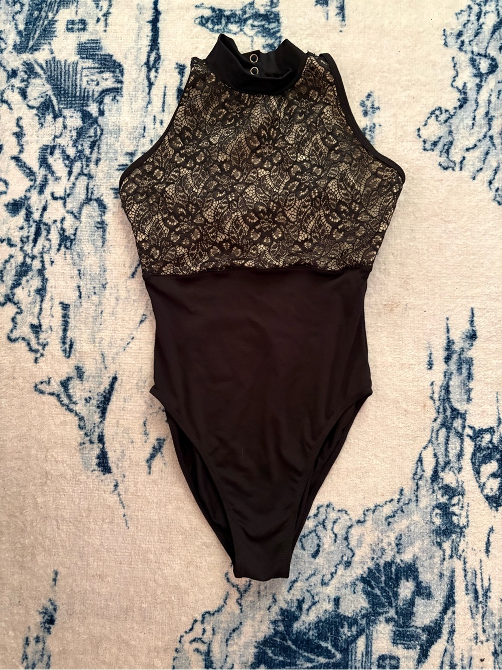 Women’s Black Lace-Top One-Piece leotard